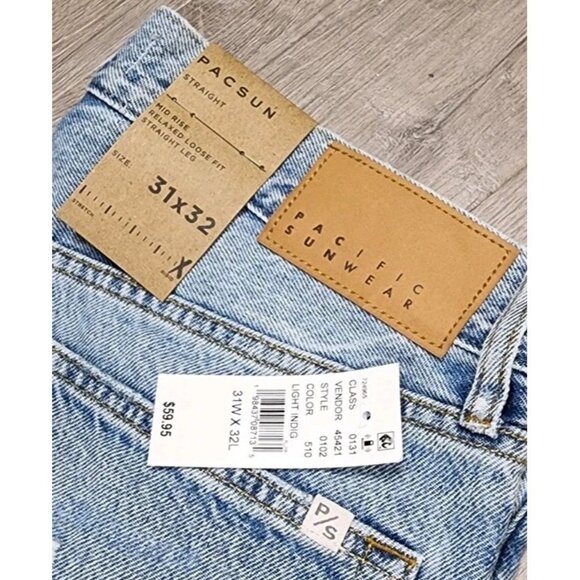 Pacsun Jeans Mid Rise Straight Leg 31x32  NWT Distressed Light Wash Denim Relax - Picture 3 of 11